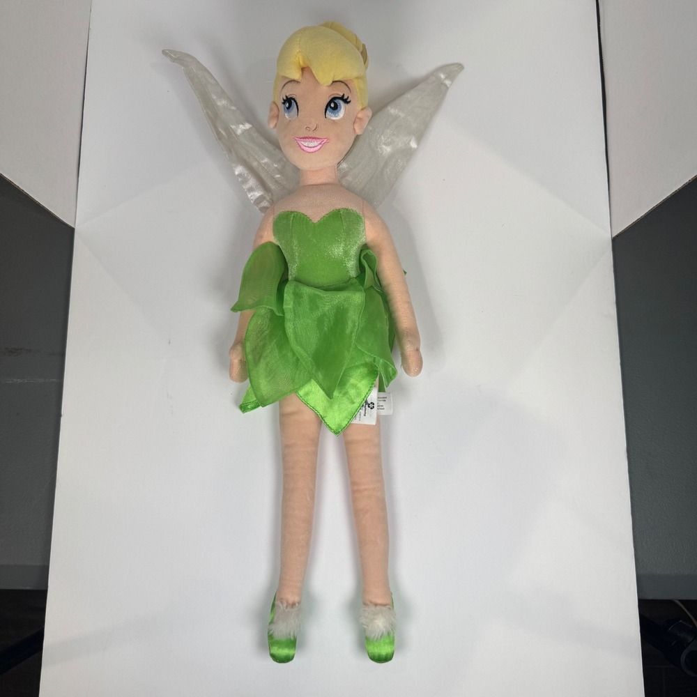 Disney Store Tinker Bell Plush Doll Kids 21in Green Excellent Fairy Wings